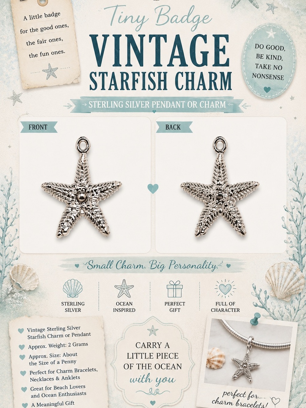 Vintage Sterling Silver Starfish Charm - Ocean Treasures